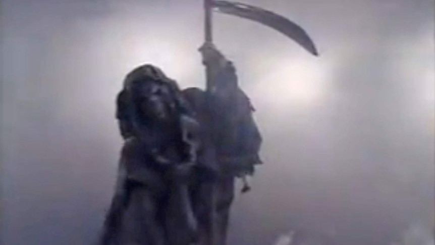 The grim reaper in a 1987 AIDS education television advertisement.