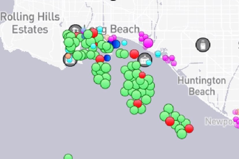 Map of container ships off Long Bay in the US