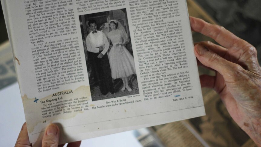 Black and white newspaper clipping of a wedding.