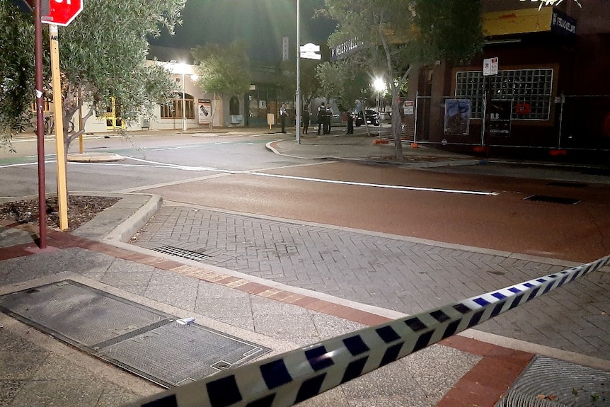 A police crime scene at the corner of Lake and Aberdeen St