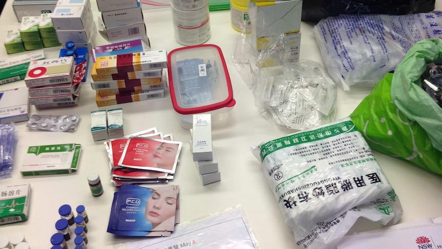 A pile of illegally imported cosmetic medicines and therapies.