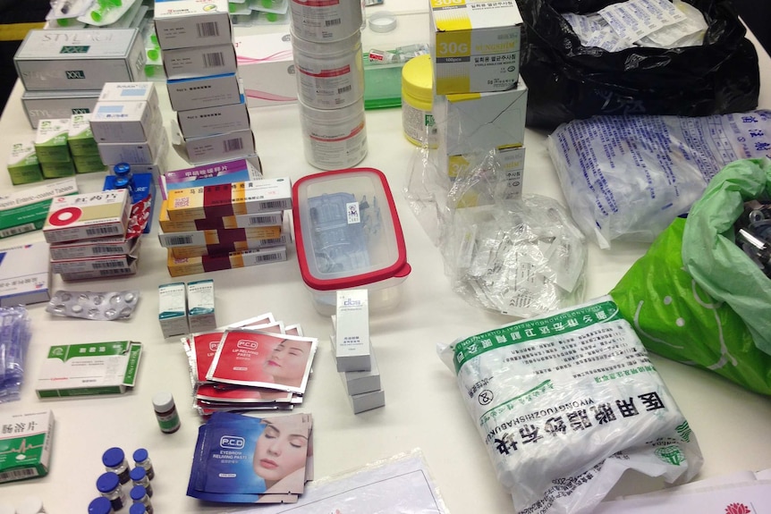 A pile of illegally imported cosmetic medicines and therapies.