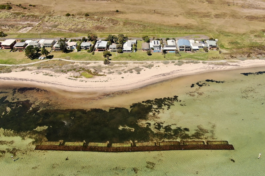 An aerial shot of coastline