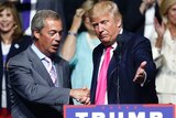 Donald Trump on stage with UKIP leader Nigel Farage