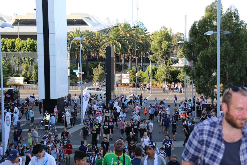 Fans arriving at the Melbourne derby.