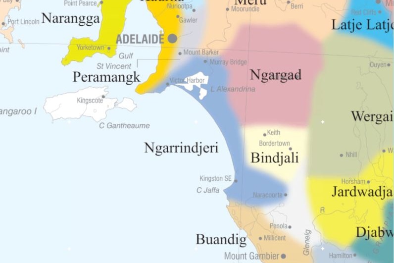 A map of Indigenous languages in South Australia (zoomed in from a larger map)