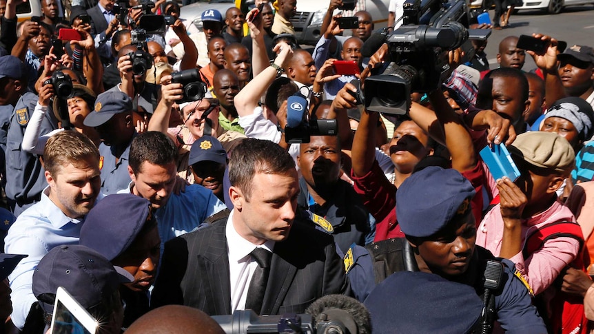 Oscar Pistorius arrives for his sentencing
