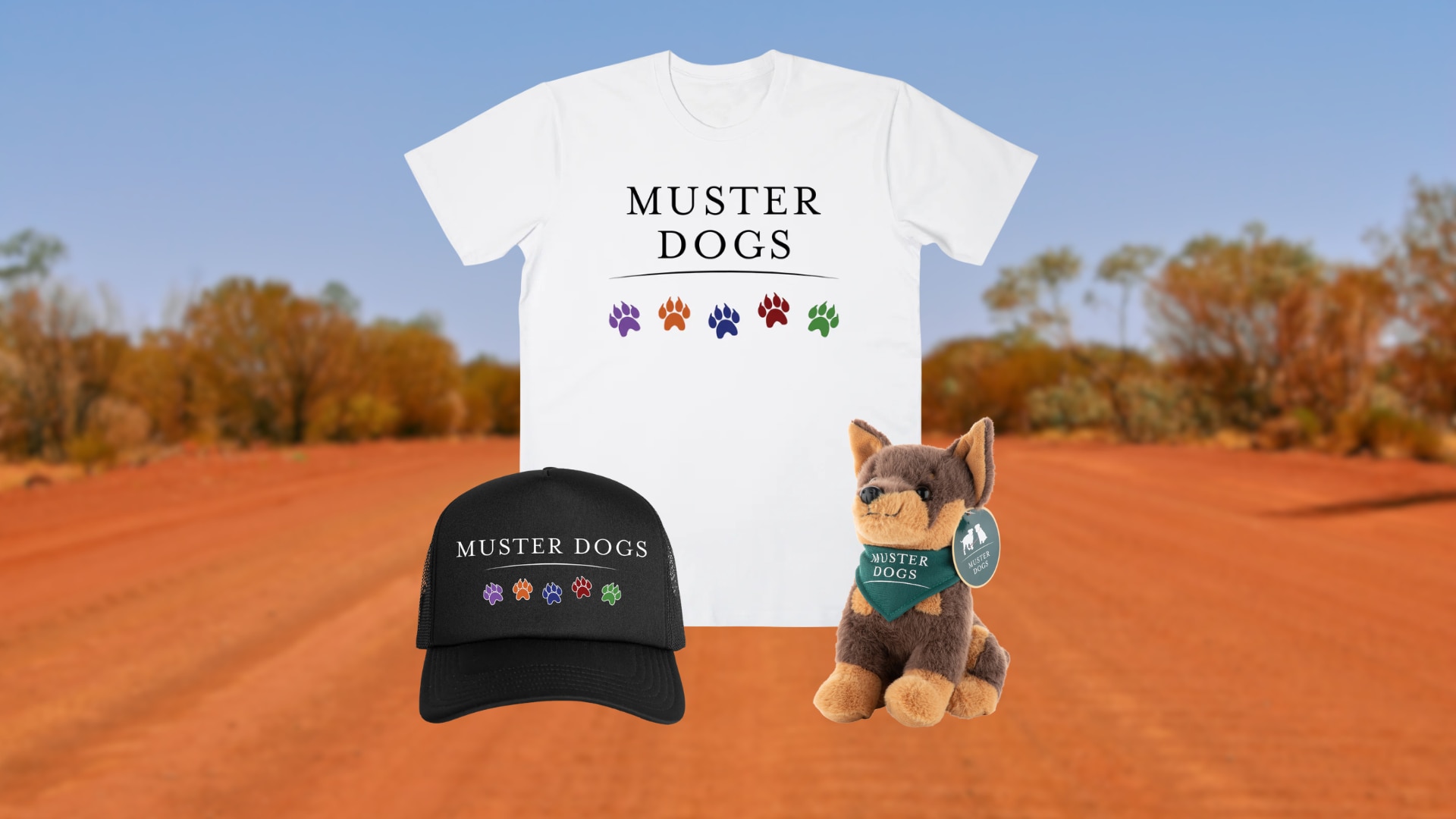 Muster Dogs tee, cap and plush toy