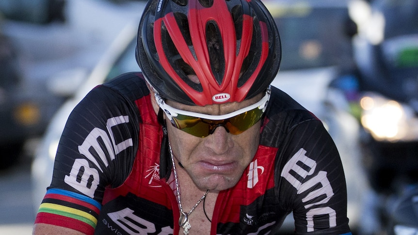 Cadel Evans rides at the end of the 11th stage of the 2012 Tour de France.