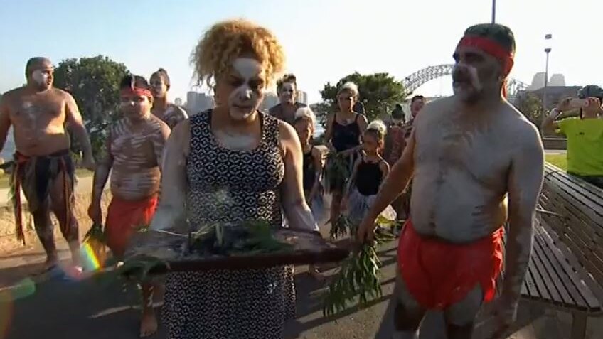 Indigenous performers in Sydney on Australia Day 2019.