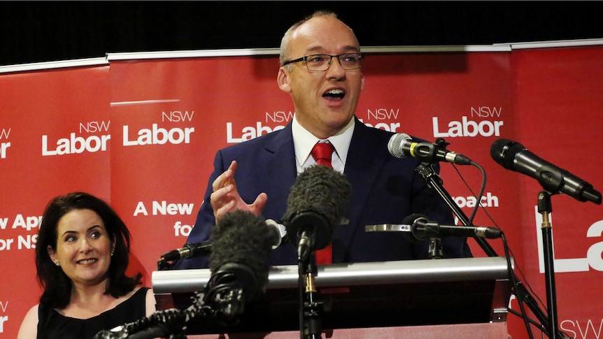 Labor leader Luke Foley concedes defeat at the Catholic Club at Lidcombe, western Sydney