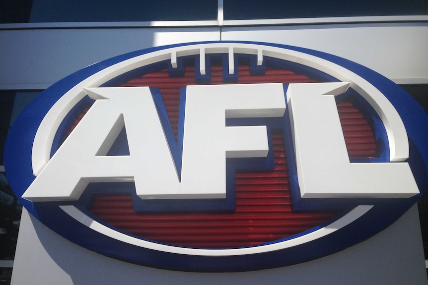 A tight shot of the AFL sign outside Docklands Stadium.
