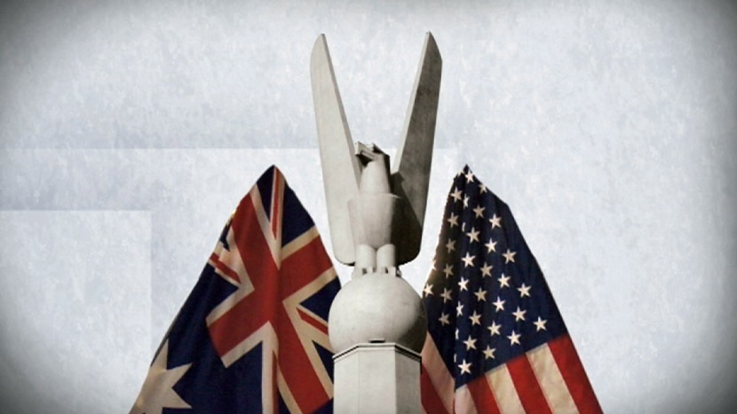 Video still of an ABC news graphic depicting Australia's alliance with the US. November 16 2011.