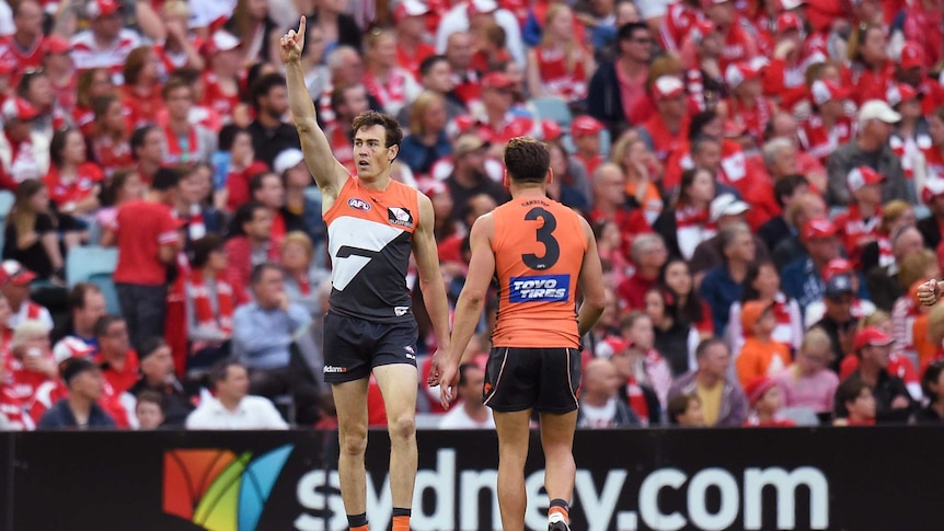 Jeremy Cameron celebrates a goal against Sydney