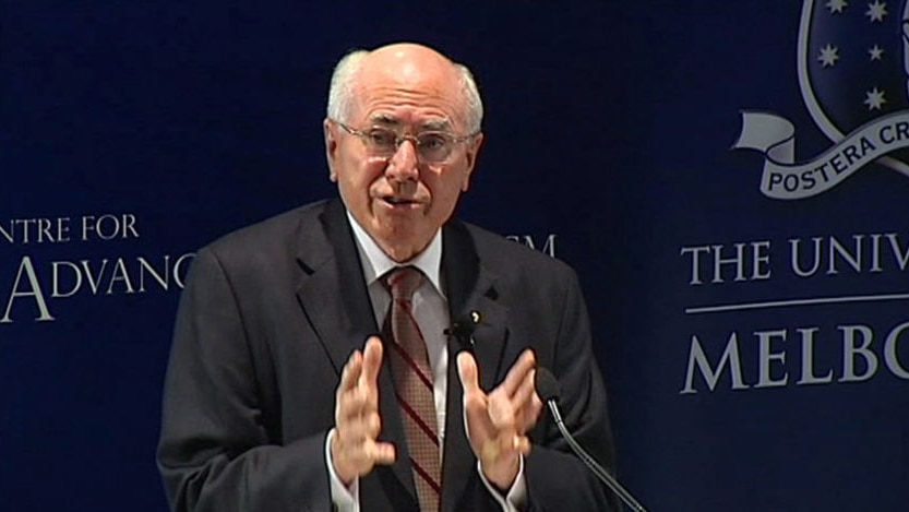 TV still of John Howard giving a speech at University of Melbourne (ABC)