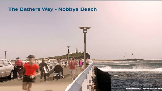 An artist's impression of the Bathers Way upgrades at Nobbys, which include a four to six metre wide pathway.