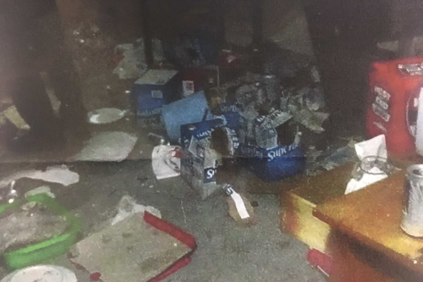 Rubbish piled up inside a home.