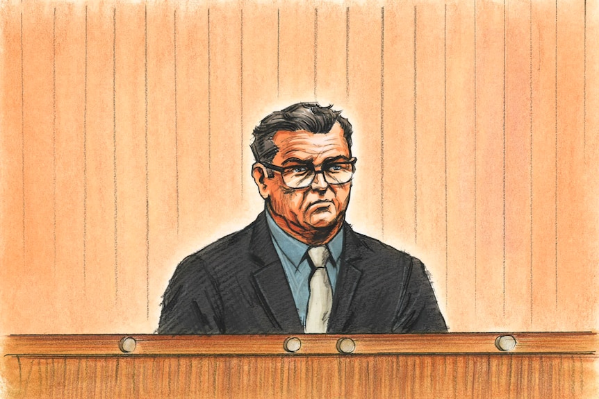 A courtroom sketch of Greg Lynn
