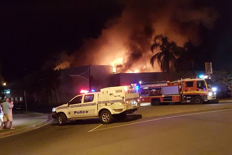 Fire has destroyed several shops at Cannonvale Shopping Centre