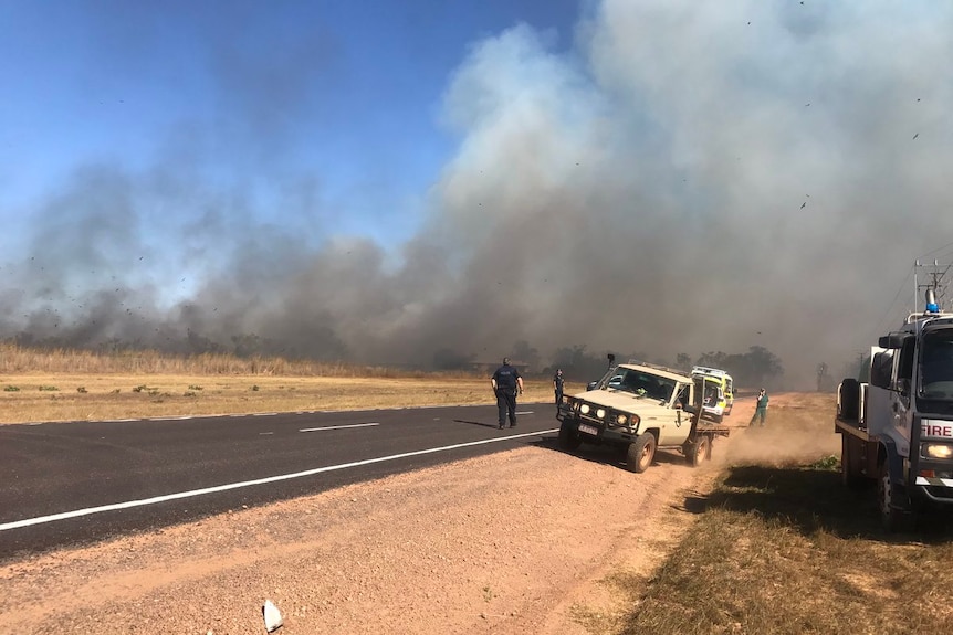 Smoke comes from a field in rural Darwin.