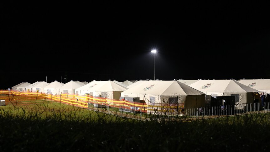 Tents at Wollongbar TAFE campus at night