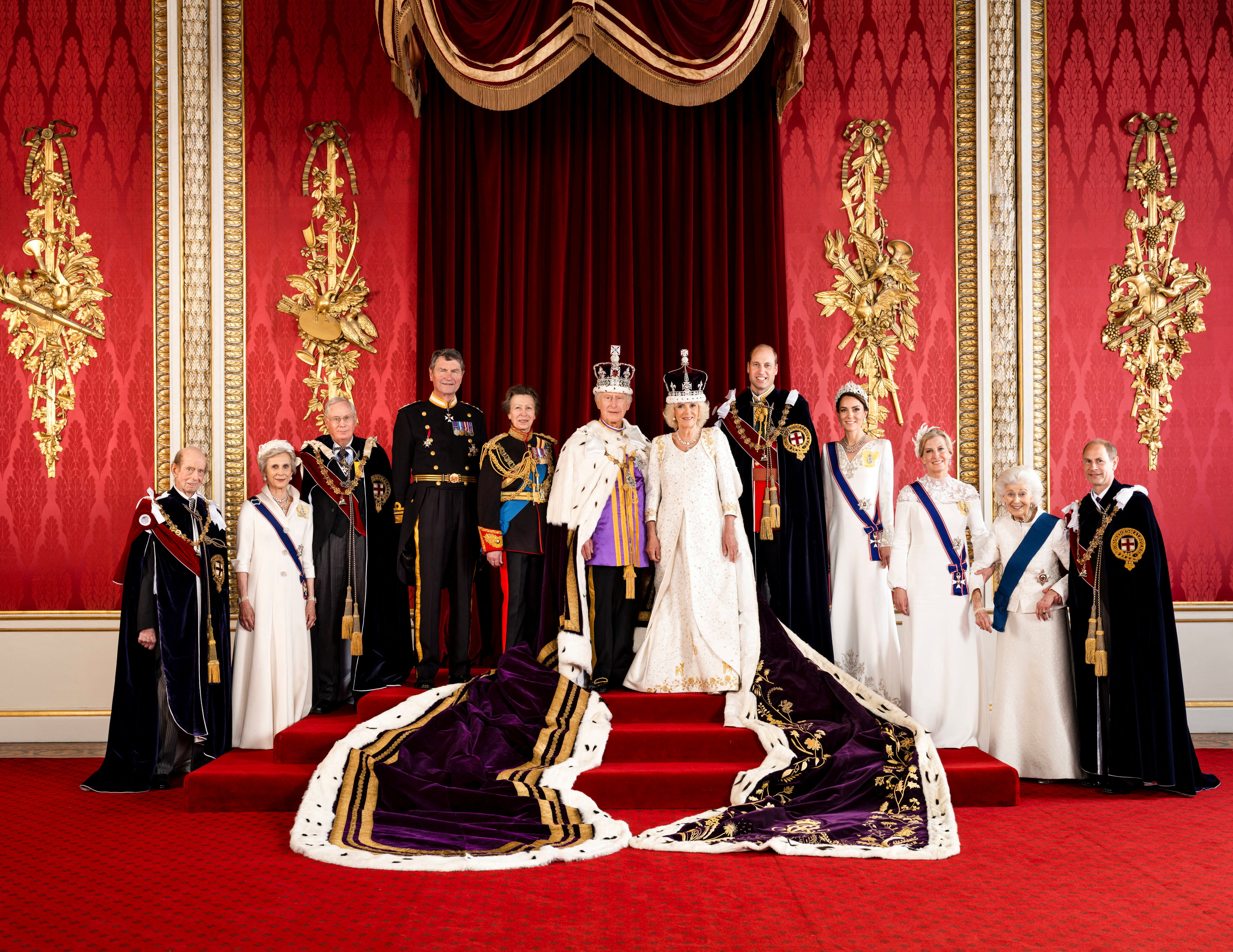 Charles and Camilla stand with other members of the working royal family.