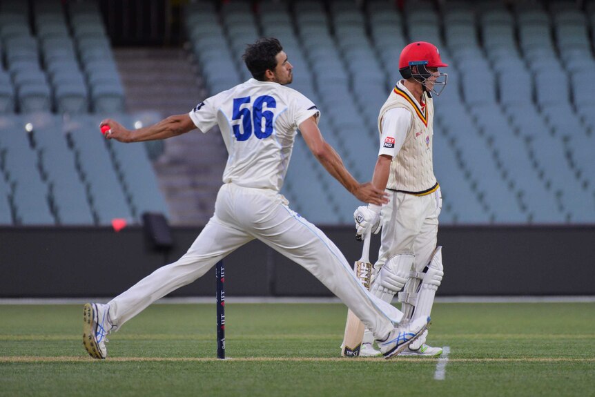 Mitchell Starc bowls for New South Wales