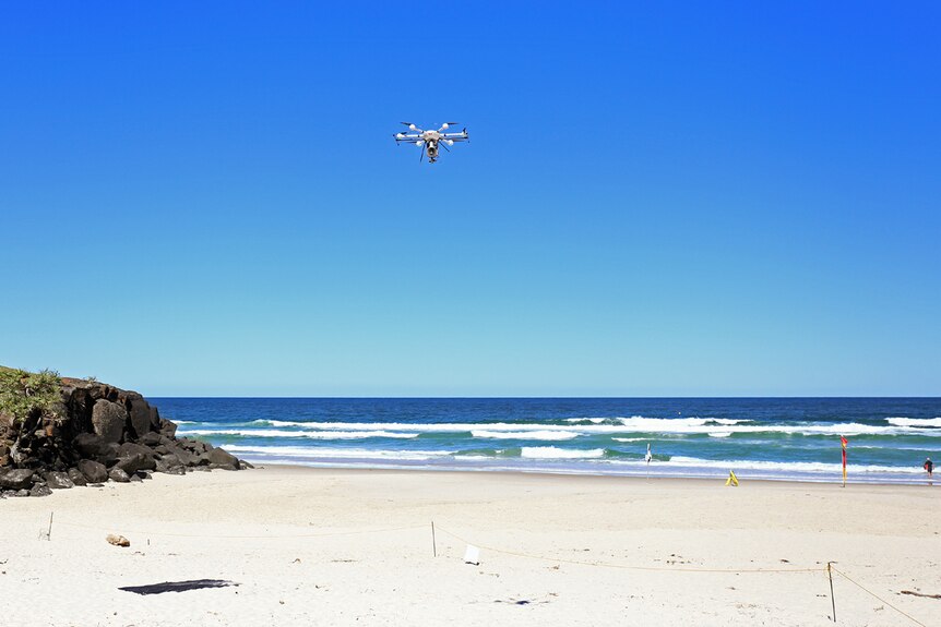 Mini ripper drone in the air over Ballina's Lighthouse Beach