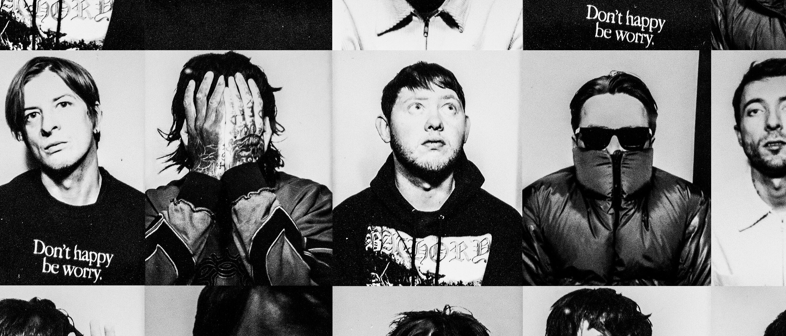 Black and white patchwork photo of Bring Me The Horizon photobooth style headshot photos