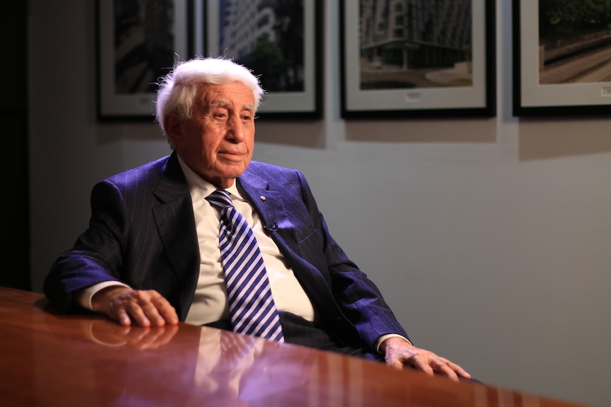 Harry Triguboff in his Sydney office in August 2022, in an interview with Nassim Khadem. 