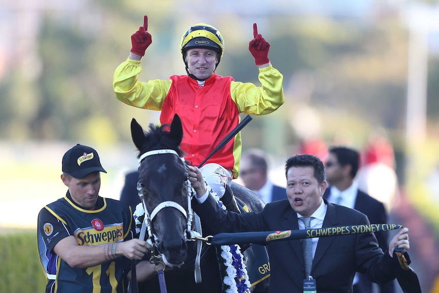 Jim Cassidy celebrates Sydney Cup win atop Grand Marshal