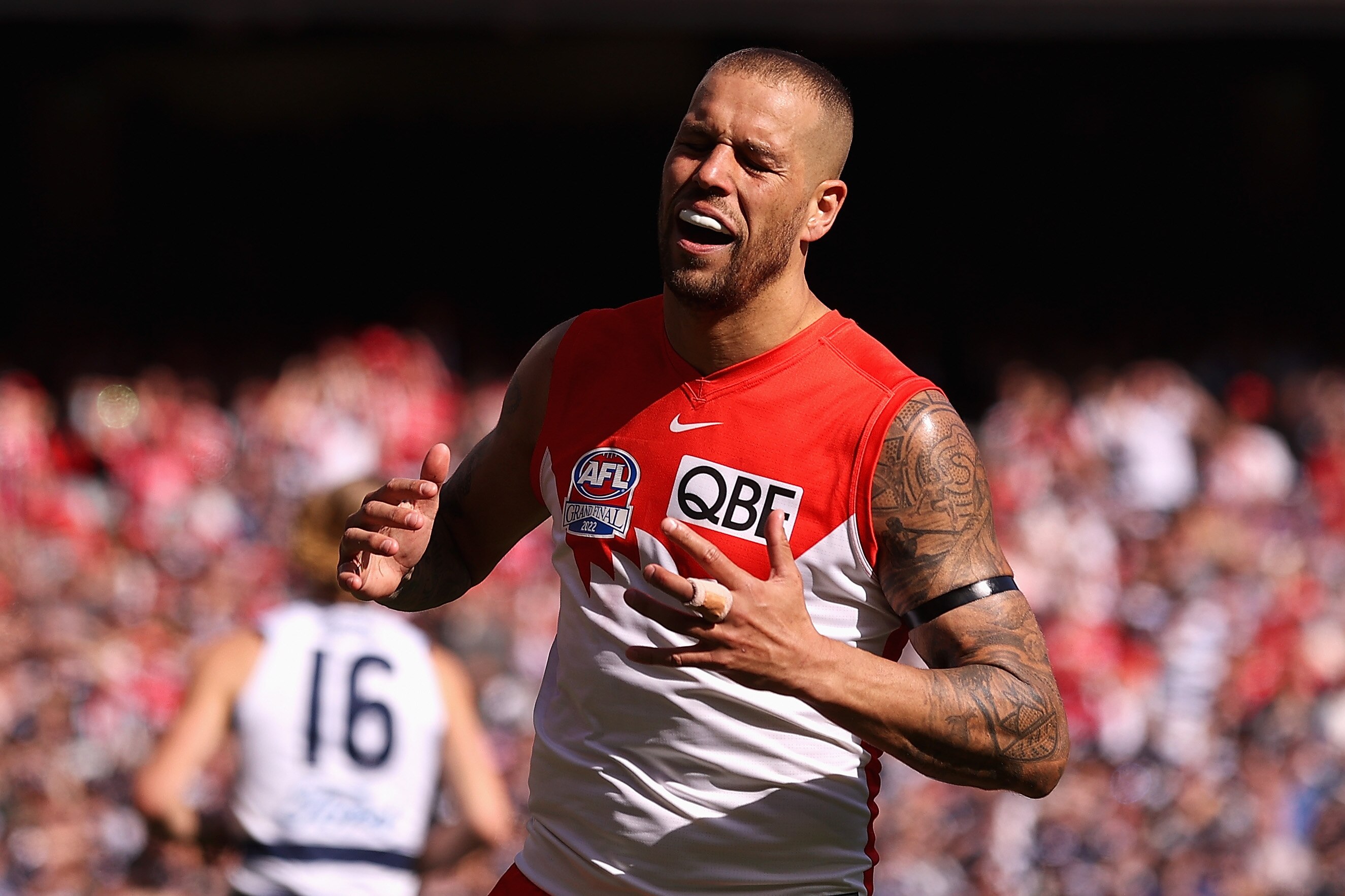 Lance Franklin reacts during the 2022 AFL grand final.