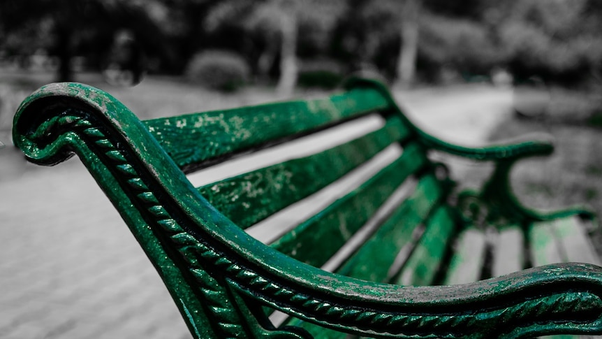 A bench in a park.