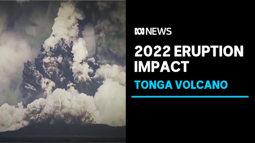 2022 Eruption Impact, Tonga Volcano: Close up of volcano crater spewing pyroclastic material 