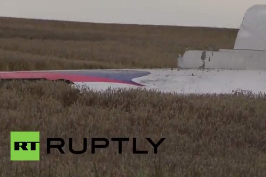 A YouTube clip shows wreckage from the crash site of Malaysia Airlines flight MH17