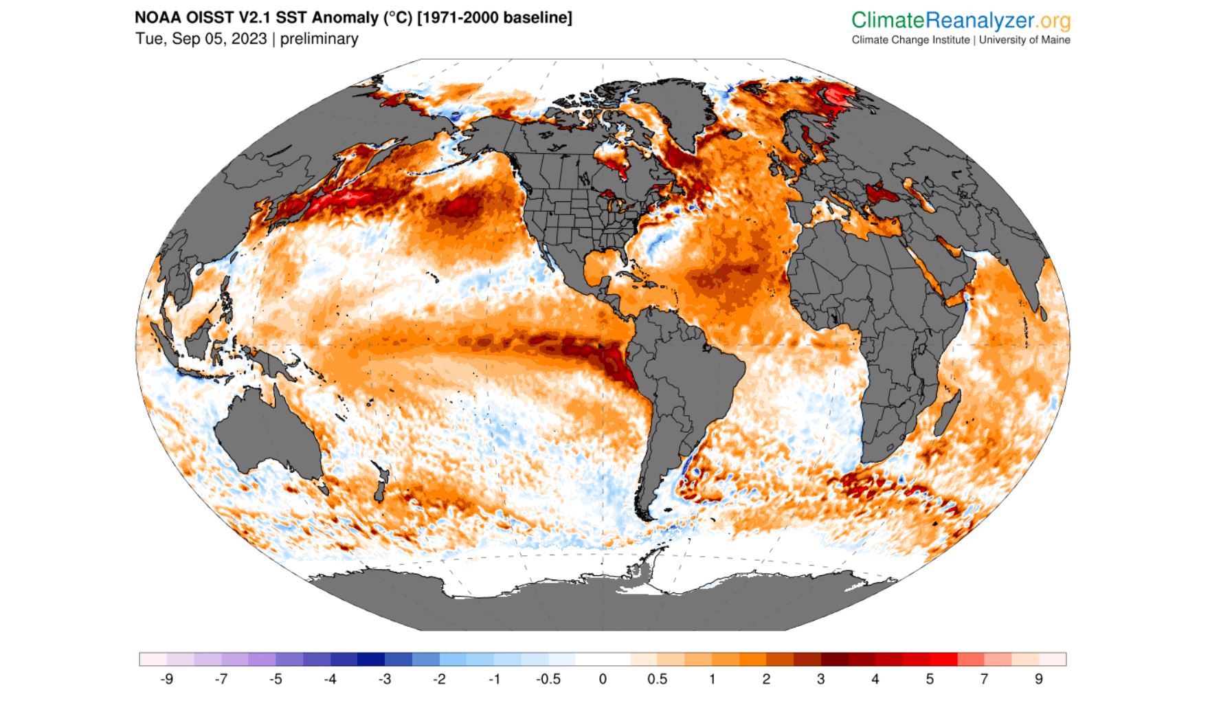 A map of global sea surface temperatures anomaly's
