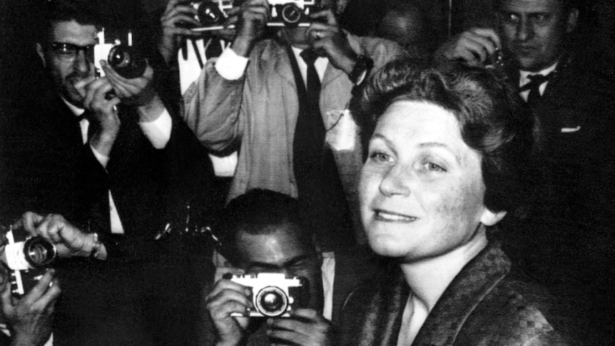 Joseph Stalin's daughter, Svetlana Alliluyeva, gives a press conference in in New York City.