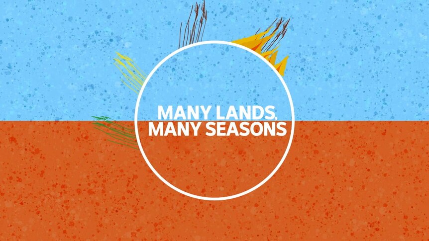 Circle with text: "Many Lands, Many Season"