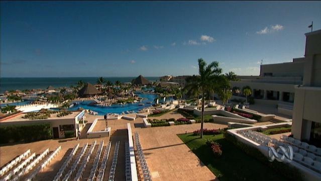 Outdoor pool area of Cancun resort hotel