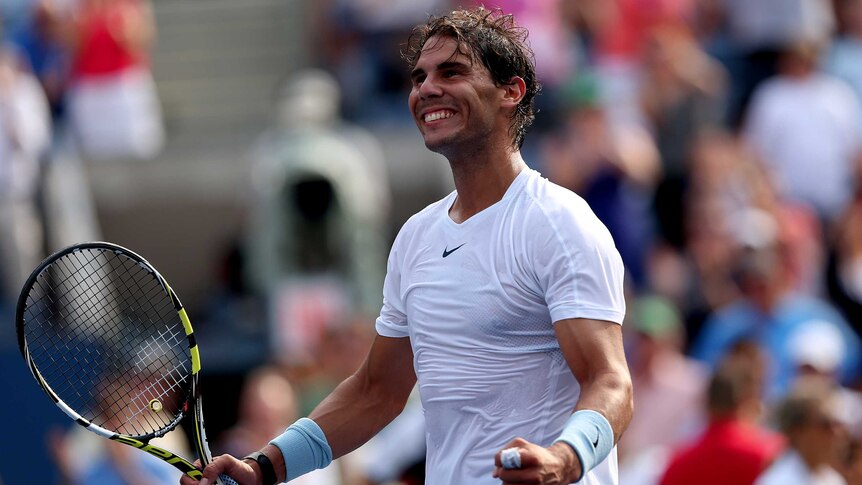 Spain's Rafael Nadal celebrates victory over Croatia's Ivan Dodig at Flushing Meadows.