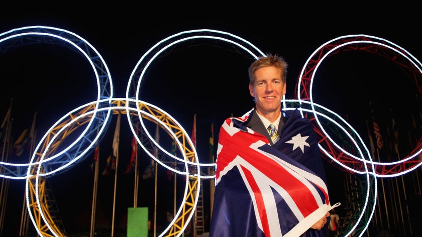 Rower James Tomkins was Australia's flag bearer for the opening ceremony at the Beijing Olympics.