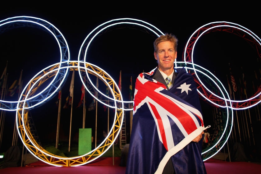 Rower James Tomkins was Australia's flag bearer for the opening ceremony at the Beijing Olympics.