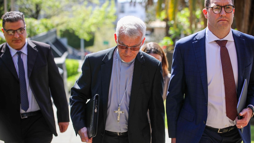 Catholic Archbishop of Perth Timothy Costelloe arrives for the parliamentary inquiry hearing.