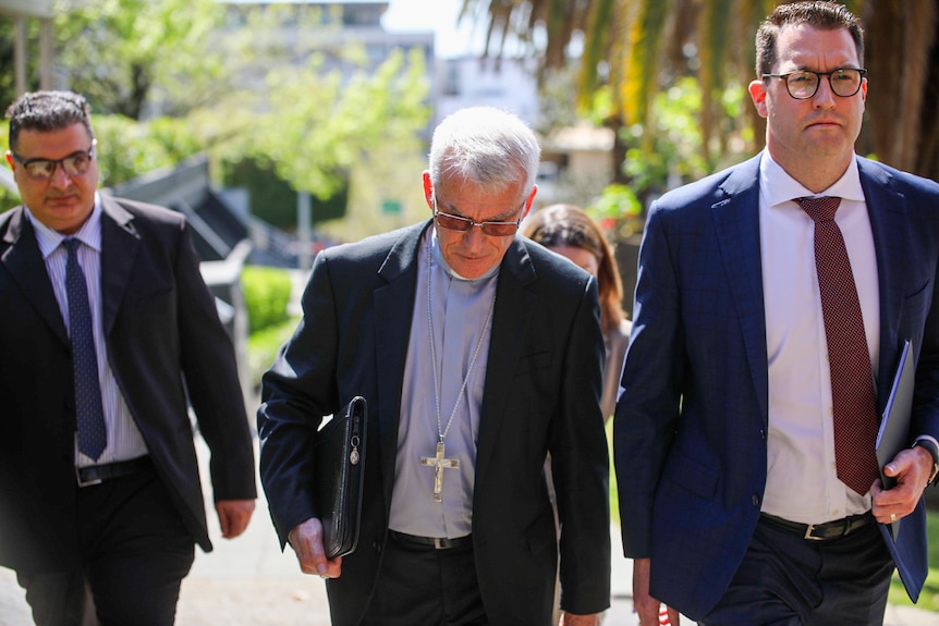 Catholic Archbishop of Perth Timothy Costelloe arrives for the parliamentary inquiry hearing.