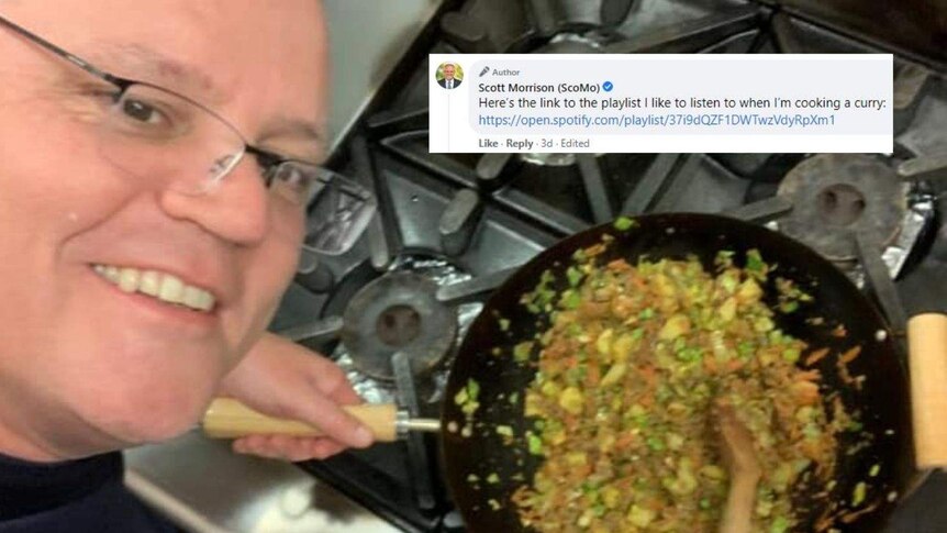 Scott Morrison takes a selfie while cooking a curry