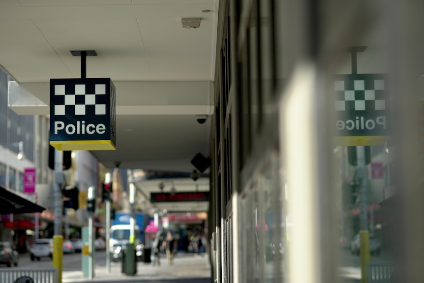 A police sign outside an Adelaide police station.