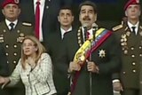 The Venezuelan President and his wife at the military event.