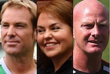 A composite image of Shane Warne, Kimberley Kitching and Dean Wallis.