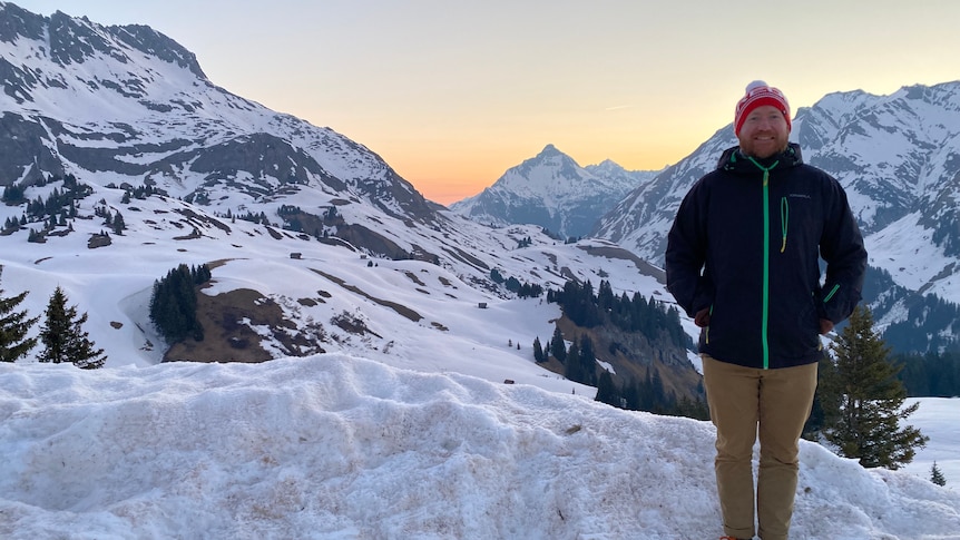 Photo of a man in the snow in Austria. 