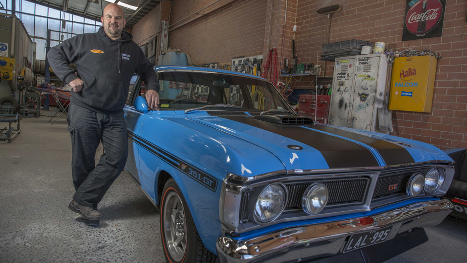 Jason Horder and his blue 1971 XY GT HO Phase 3